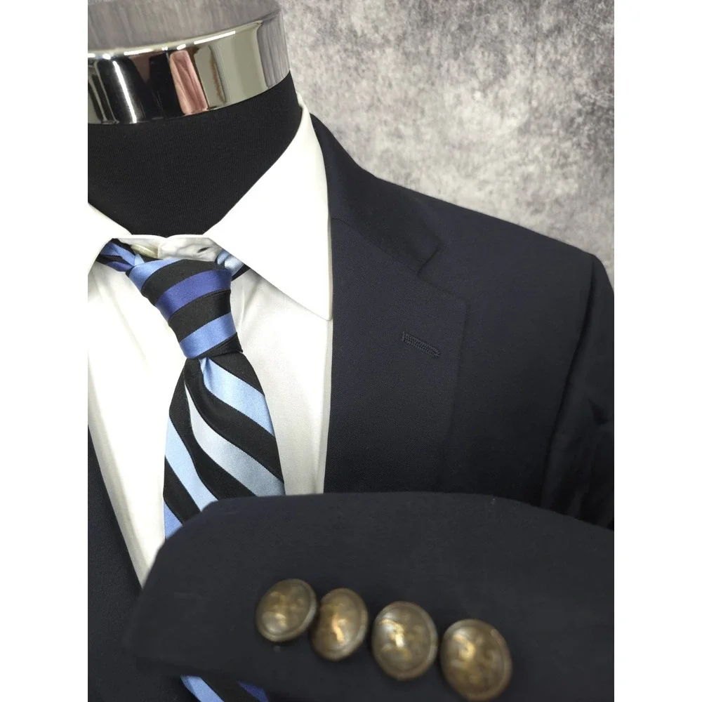 Vtg Hart Schaffner Marx Sports Coat Mens 46R Blue Blazer Jacket 2 Metal‎ Buttons